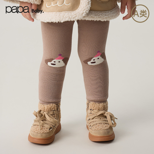 【新品】papa爬爬冬季女童打底裤加绒保暖舒适提花可爱打底袜裤