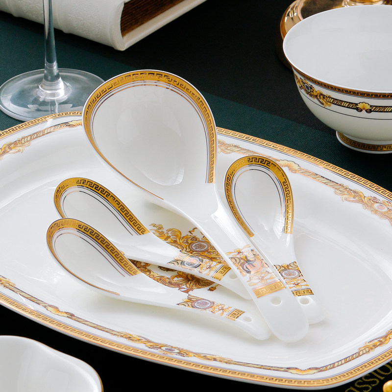 轻奢骨瓷小汤勺家用吃饭勺粥勺陶瓷长柄柄汤匙圆头小勺调羹瓷勺子