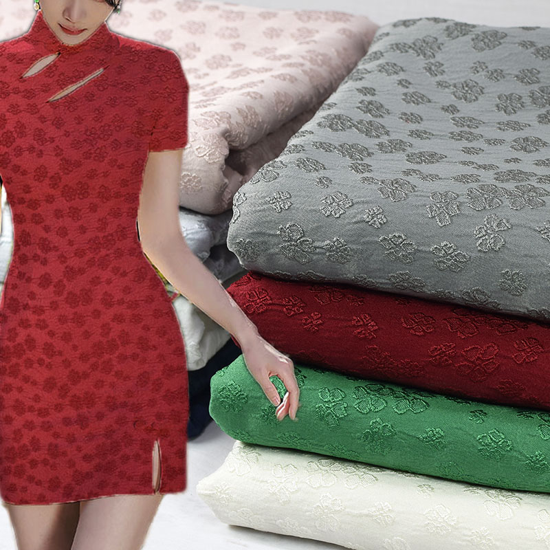 涤棉旗袍提花暗纹面料包邮