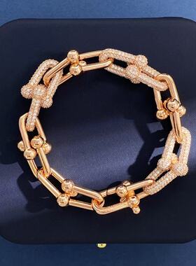 6环钻手链轻奢小众网红爆款竹节轻奢精致马蹄扣2026新款金色复古