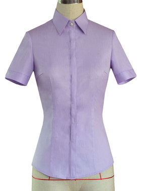 女士衬衫宽松短袖紫色上衣农行女衬衣长袖女装工作服衬衣领暗扣春