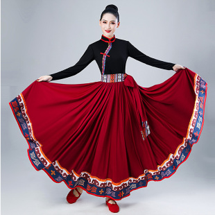 大摆裙艺考练习裙蒙古半身裙广场舞表演服装 藏族舞蹈演出服装 长款