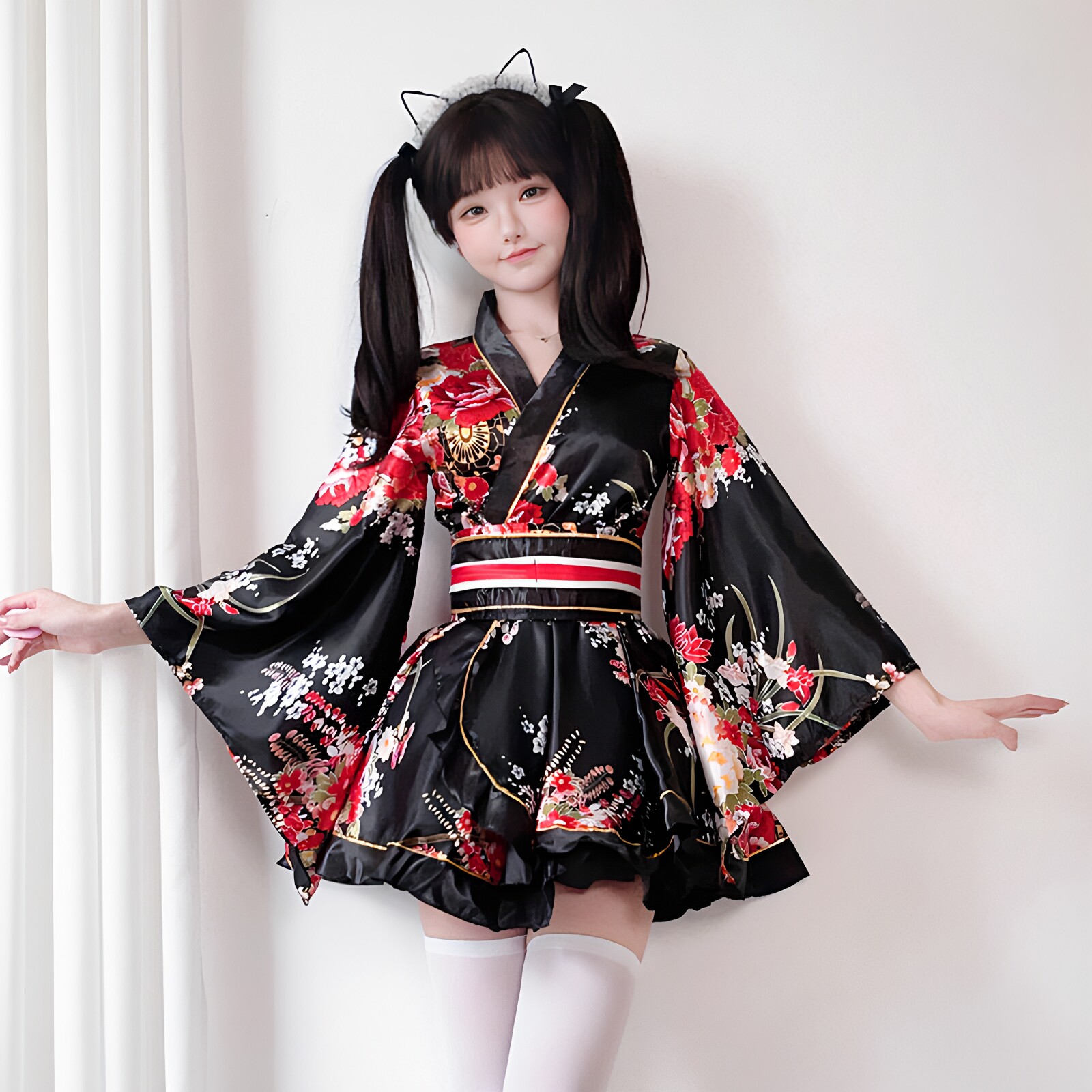 二次元软萌日系振袖艺伎花魁彩绘和服旗袍lolita短裙cosplay变装