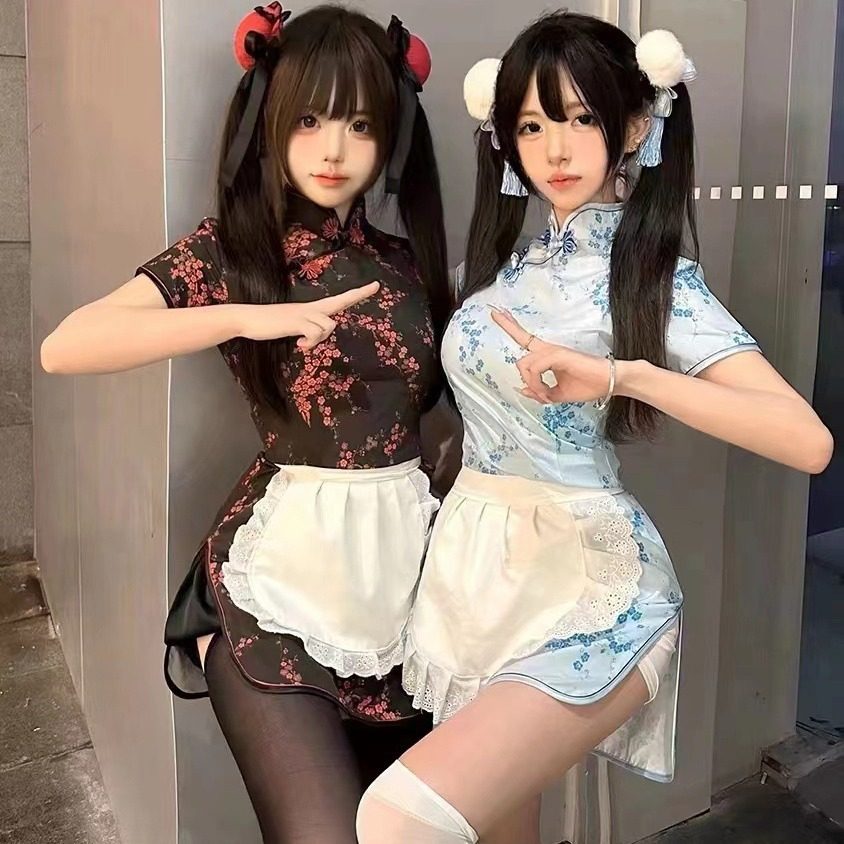 中华娘旗袍 新中式改良日系中华小厨娘cos连衣裙Lolita围裙女仆装