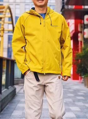 阿珂姆秋栋 软壳衣休闲夹克连帽防风防泼水加绒保暖男外套