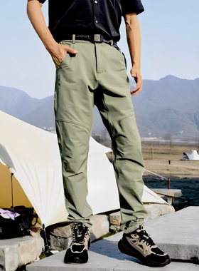 阿珂姆男四季弹力户外休闲裤徒步软壳裤立体剪裁三防工装裤登山裤