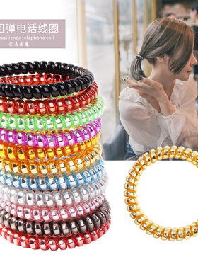 韩版发饰 金银色细款电话线发圈皮筋2元店扎头发绳B155