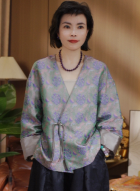 宋锦新中式亮纹长袖中式宋锦外套S28YS30574