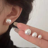 施家馒头粉光珍珠耳钉女轻奢气质耳环2026新款 耳饰气质简约配饰品