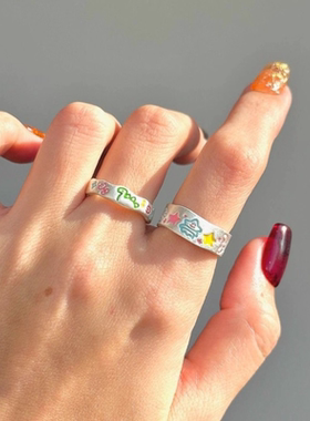 多巴胺童趣可爱卡通涂鸦戒指女小众设计叠戴巨好看的高级感食指环