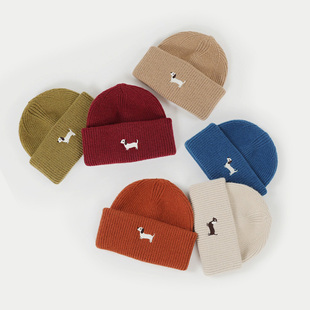 人酷E族ins儿童帽子秋冬百搭毛线帽男女童针织保暖小狗刺绣韩版潮