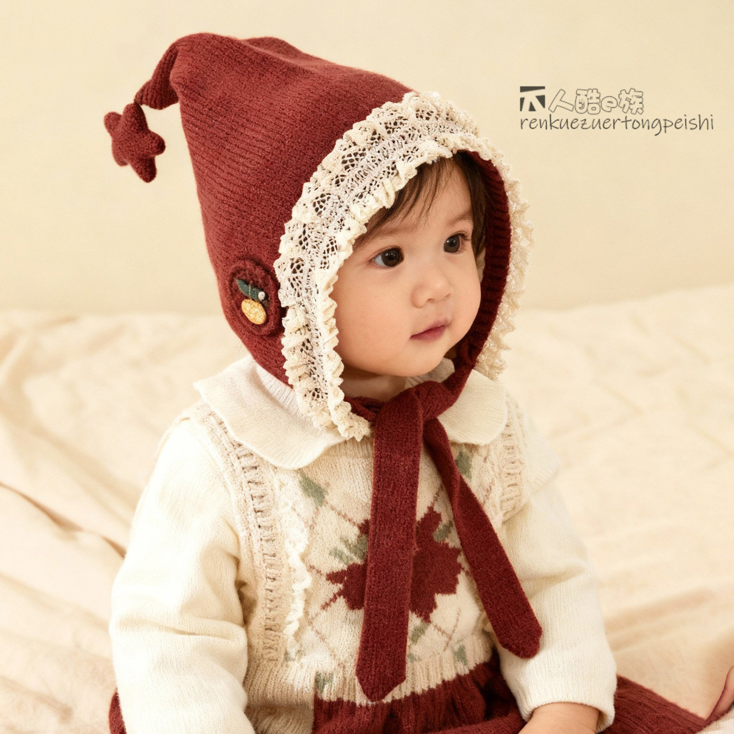 宝宝护耳帽秋冬可爱蕾丝边保暖帽