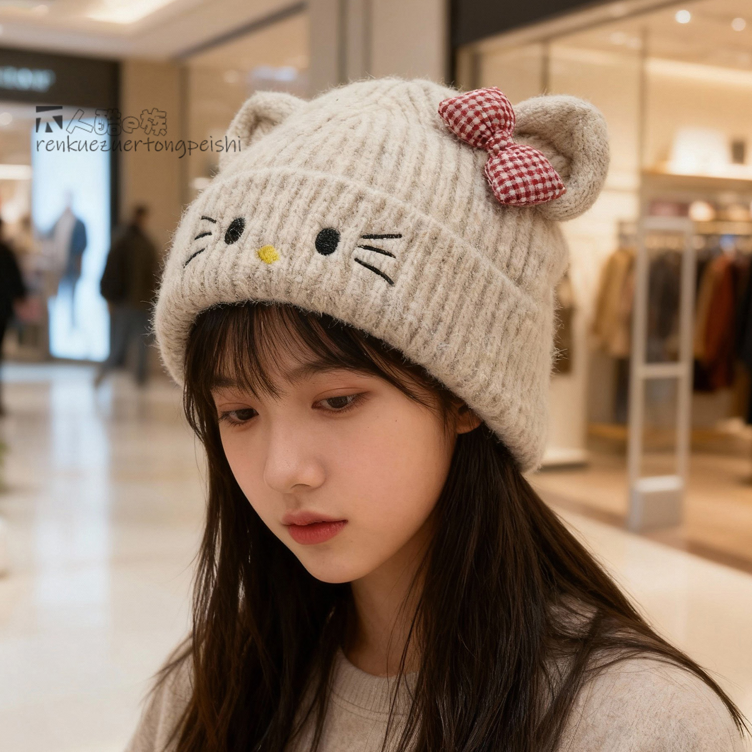 冬保暖冷帽女孩可爱猫咪针织帽