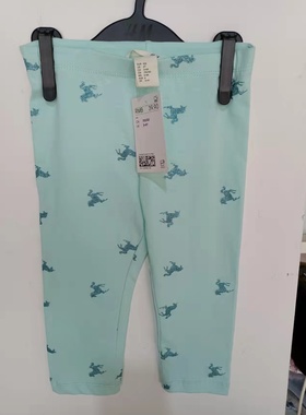 HM H&M童装国内代购 女童宝宝夏季棉质蓝色松紧腰薄款7分打底裤