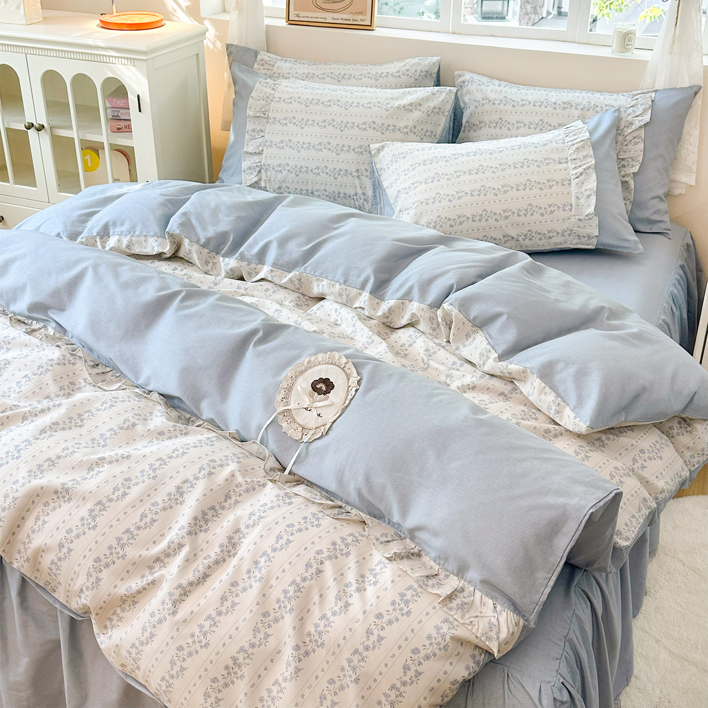 纯棉韩版田园小碎花拼接被套全棉床单四件套1.5/1.8m床裙床上用品,床上用品,床品套件/四件套/多件套,淘宝优惠券,粉丝福利购,淘宝优惠卷