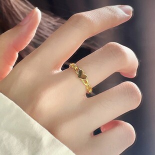 几何链条爱心戒指钛钢不掉色高级感简约个性时尚百搭女闺蜜戒指