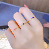 法式 钛钢尾戒小指 精致mini绿色锆石细戒指女素圈小众设计简约时尚