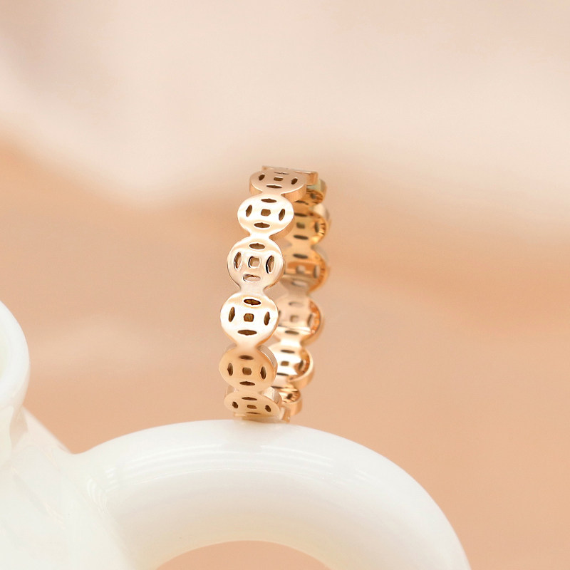 钛钢铜钱戒指女设计小众时尚个性