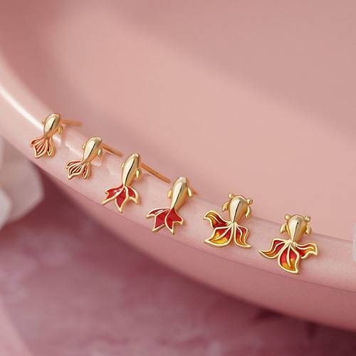 原创S999纯银足银鸿运锦鲤耳钉女新年个性文艺国风套装耳饰