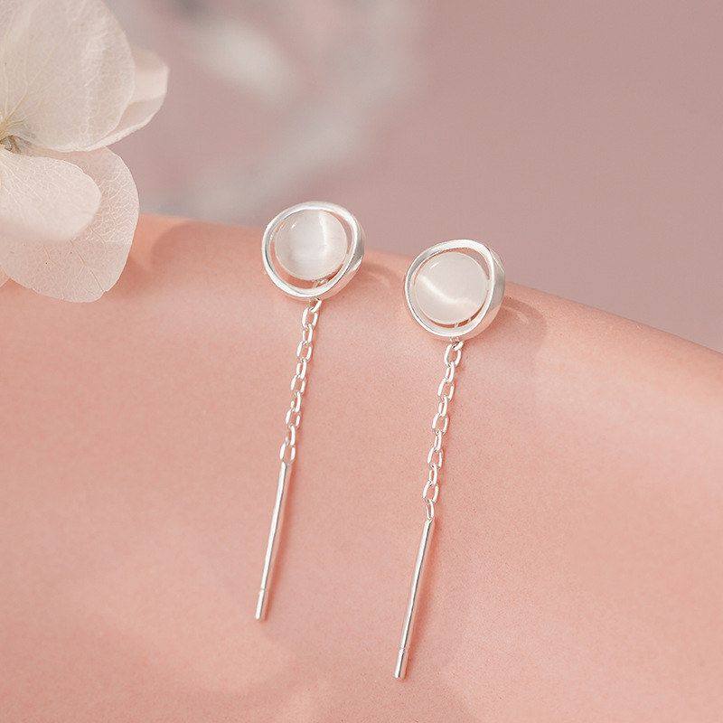 足银S999纯银轻奢圆环猫眼石耳线女高级感百搭可爱甜美耳饰,饰品/流行首饰/时尚饰品新,银饰耳饰,淘宝优惠券,粉丝福利购,淘宝优惠卷