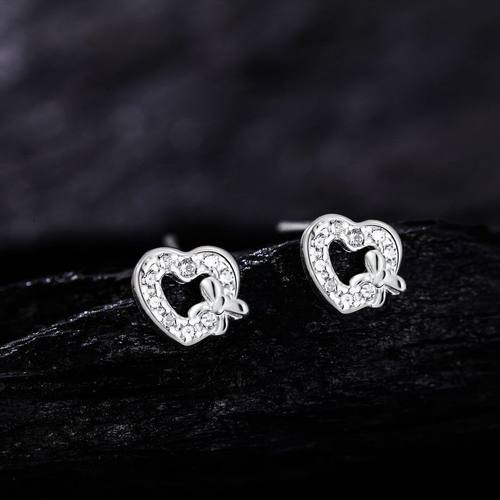 S999纯银足银爱心耳钉小众养耳洞女耳环新款高级感耳饰