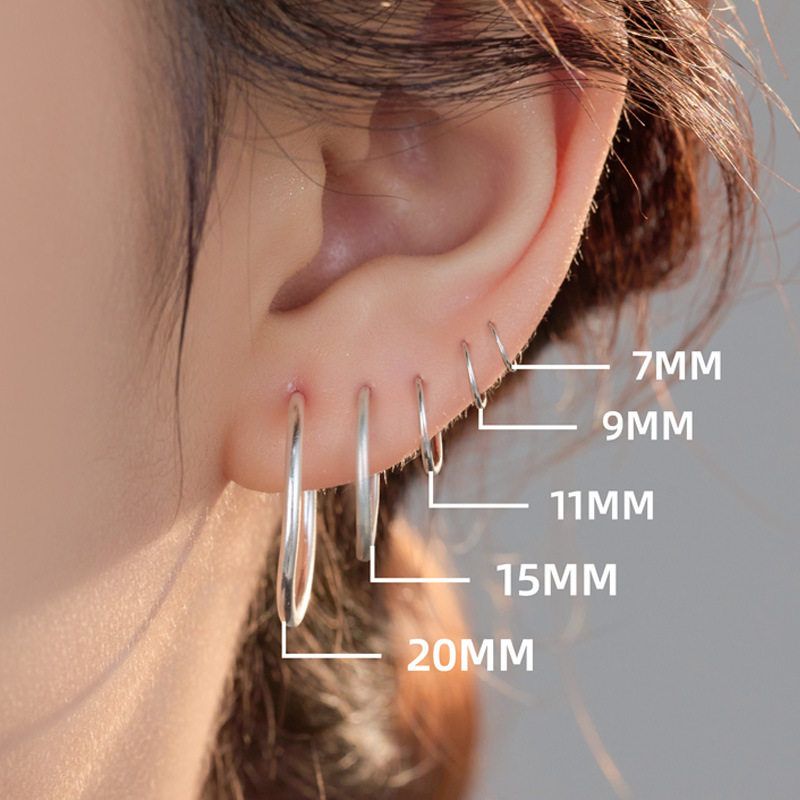 S999纯银大小麻花素圈圆圈耳环女简约百搭养耳洞耳圈耳饰潮