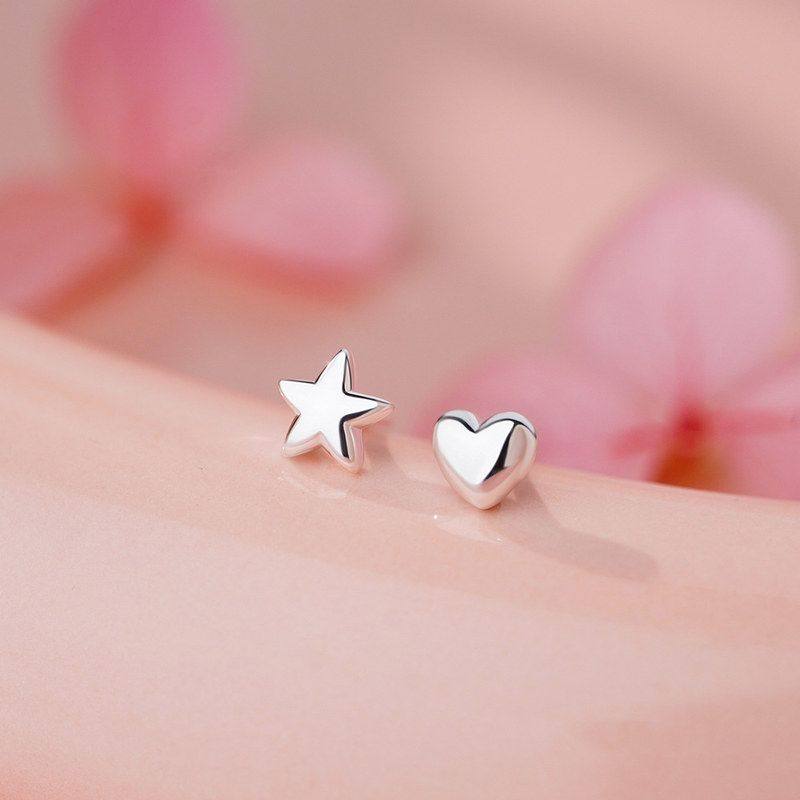 足银S999纯银爱心星星耳钉韩风个性ins氛围感唯美氛围感小众耳饰,饰品/流行首饰/时尚饰品新,银饰耳饰,淘宝优惠券,粉丝福利购,淘宝优惠卷