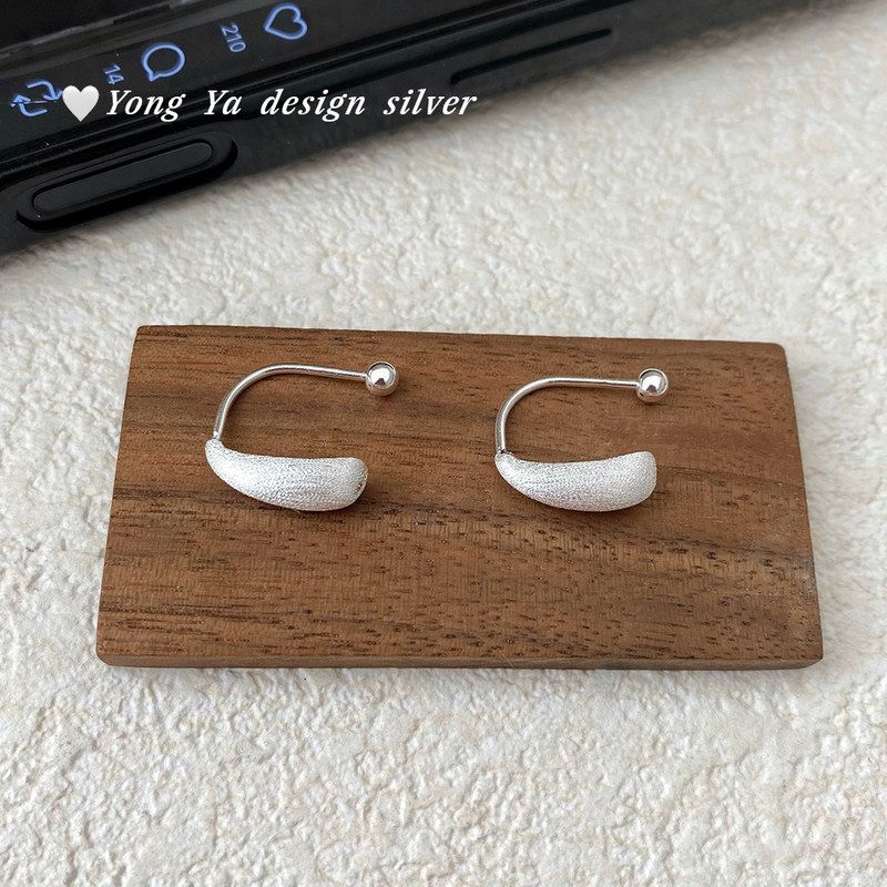 足银S999拉丝水滴螺丝耳环独特个性高级感螺丝拧扣气质耳饰