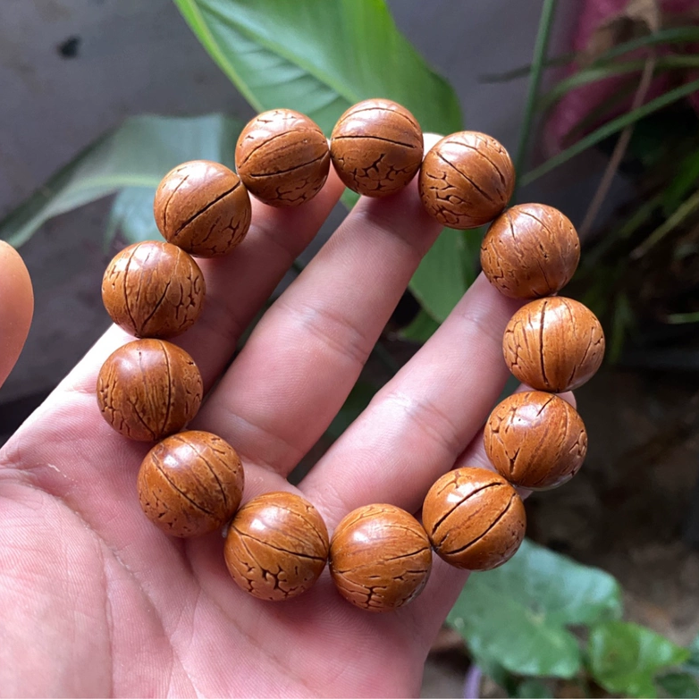 桃核光珠手串脑纹龙鳞纹正圆文玩桃核野生佛珠男手链手工精品