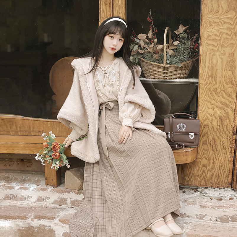 原创白茶可可汉服女中国风改良汉元素大衣衬衣半裙套装