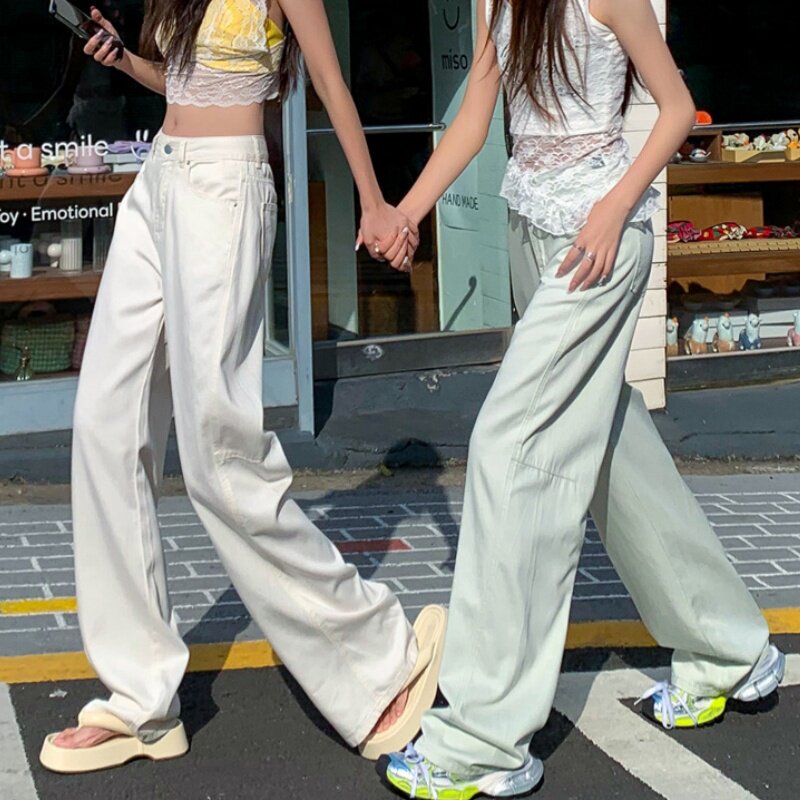 浅色莱赛尔天丝阔腿牛仔裤女2025夏季薄款宽松显瘦凉感弯刀香蕉裤