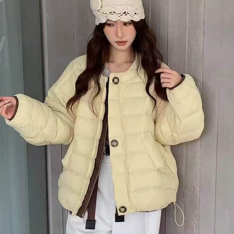 两面穿排骨羽绒服女2026冬季新款圆领加厚保暖防风短款上衣外套