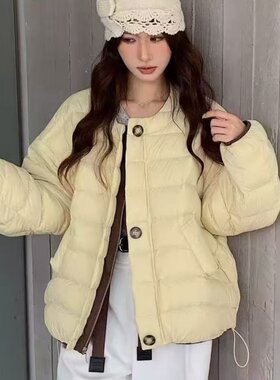 两面穿排骨羽绒服女2026冬季新款圆领加厚保暖防风短款上衣外套