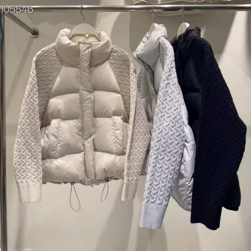 冬季针织拼接白鸭绒保暖女羽绒服