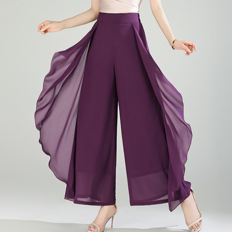 雪纺阔腿裤女2026新款春夏裤子宽松直筒裤薄款裙裤休闲裤裙九分裤