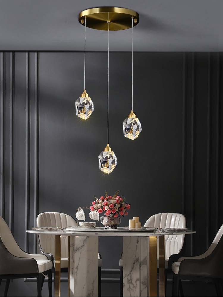 后现代轻奢水晶餐厅吊灯客厅吧台三头四头不规则凌形圆形装饰灯