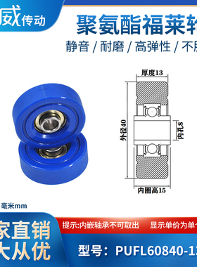 PUFL60840-13W15聚氨酯福莱轮流利条滑轮非标608包胶轴承