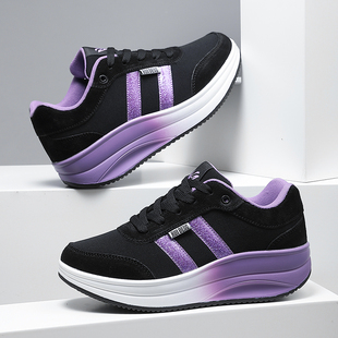 新款 睿登反绒皮网布透气女鞋 2026春季 旅游鞋 运动休闲鞋 厚底摇摇鞋