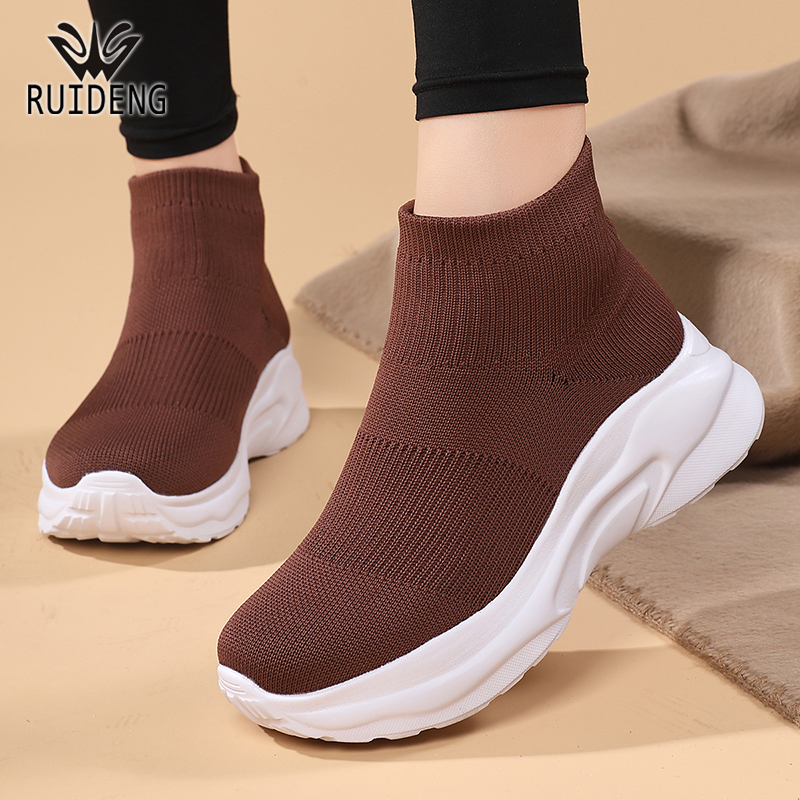 睿登休闲鞋女鞋网面时尚百搭松糕鞋轻便袜子鞋女鞋2025冬季新款