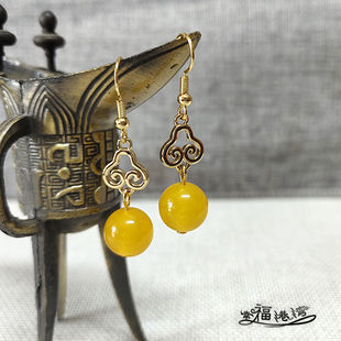 小夭国风黄玉髓单珠复古古风古装小仙女日常简约汉服耳环
