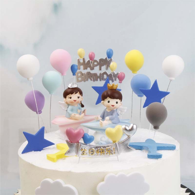纸飞机男孩女孩千纸鹤气球生日快乐爱心白云插牌插件摆件蛋糕装饰