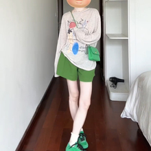 绿色棉麻短裤女夏季薄款高腰显瘦a字工装裤小个子宽松阔腿五分裤