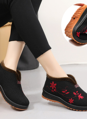 新款老年鞋高帮女棉鞋套脚黑色老北京布鞋加绒加厚冬季保暖奶奶鞋