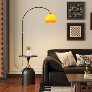 法式中古风客厅钓鱼落地灯沙发旁边高级氛围卧室床头台灯置物一体