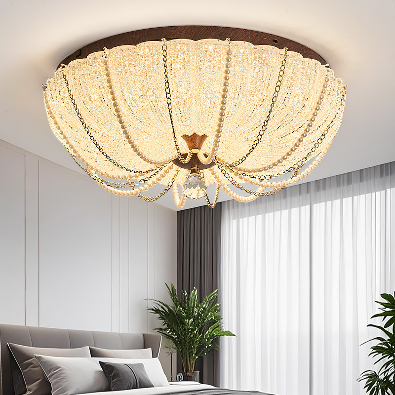 法式水晶砂卧室吸顶灯主卧客房书房儿童公主房间轻奢南瓜餐厅灯