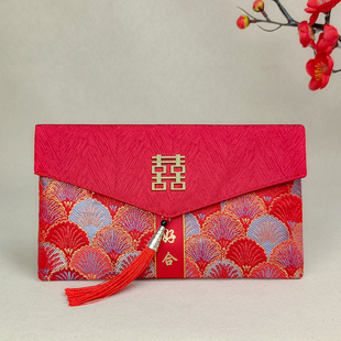 结婚专用改口敬茶万元红包袋一对流苏刺绣织锦缎布艺红包大号喜庆