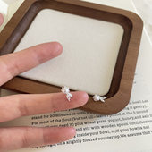 S999纯银珍珠锆石耳钉鱼尾小巧精致耳环秀气学生耳饰高级感