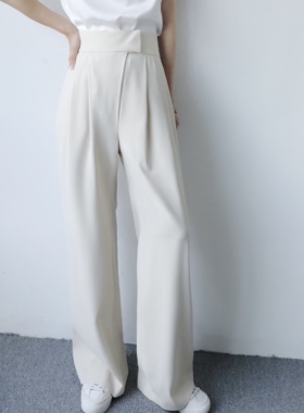 XINER 高腰直筒阔腿裤女设计感小众夏季薄款不对称设计大长腿显高