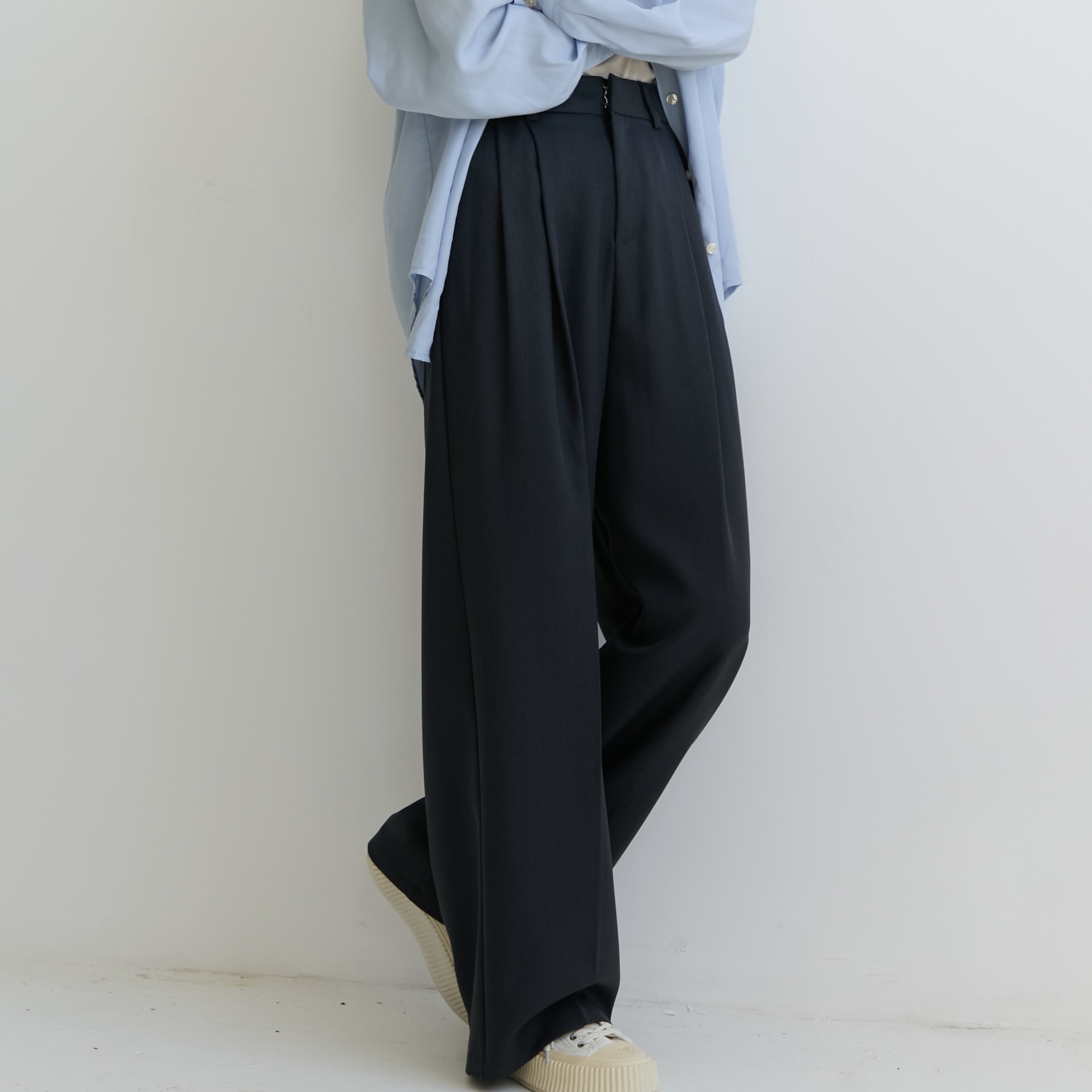 【3/18 20:00 新品】灰色高腰直简裤女垂感春夏click下装阔腿裤