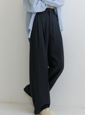 【3/18 20:00 新品】灰色高腰直简裤女垂感春夏click下装阔腿裤